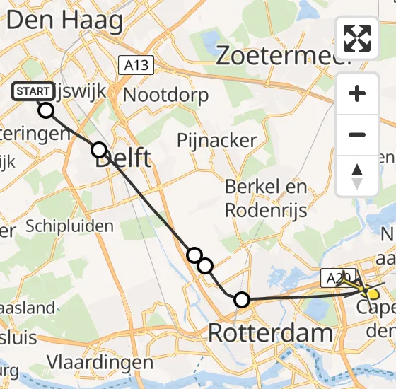 Vlucht Traumahelikopter PH-HVB van Den Haag naar Rotterdam op maandag 30 september 2024 11:55