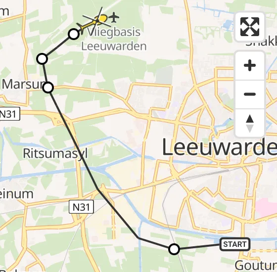 Vlucht Ambulancehelikopter PH-OOP van Goutum naar Vliegbasis Leeuwarden op maandag 30 september 2024 14:15