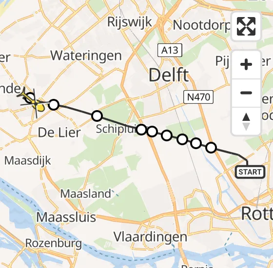 Vlucht Traumahelikopter PH-HVB van Rotterdam The Hague Airport naar Naaldwijk op maandag 30 september 2024 16:39