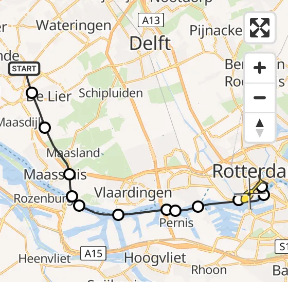 Vlucht Traumahelikopter PH-HVB van Naaldwijk naar Erasmus MC op maandag 30 september 2024 17:45