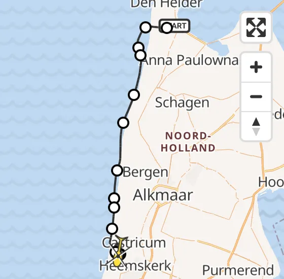 Vlucht Kustwachthelikopter PH-SAR van Vliegveld De Kooy naar Castricum op maandag 30 september 2024 19:32