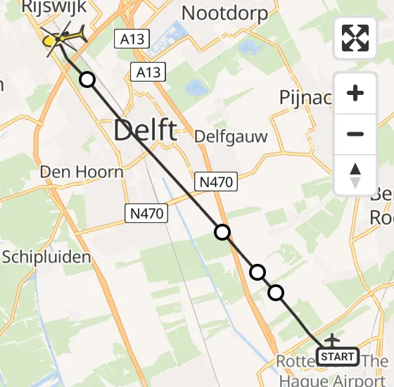 Vlucht Traumahelikopter PH-HVB van Rotterdam The Hague Airport naar Rijswijk op dinsdag 1 oktober 2024 8:45