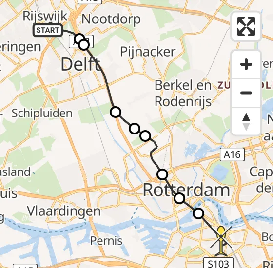 Vlucht Traumahelikopter PH-HVB van Rijswijk naar Rotterdam op dinsdag 1 oktober 2024 9:21