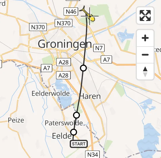 Vlucht Traumahelikopter PH-TTR van Groningen Airport Eelde naar Groningen op dinsdag 1 oktober 2024 11:12