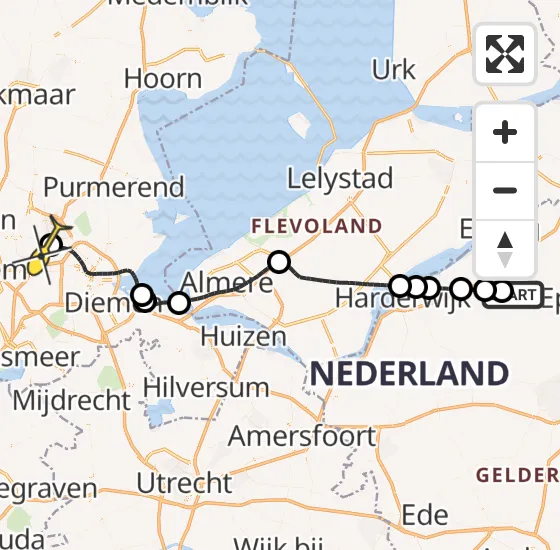 Vlucht Traumahelikopter PH-LLN van Nunspeet naar Amsterdam Heliport op dinsdag 1 oktober 2024 12:35