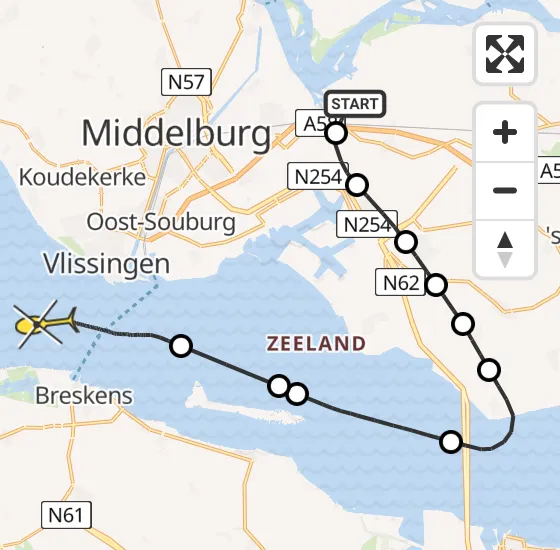 Vlucht Kustwachthelikopter PH-NCG van Vliegveld Midden-Zeeland naar Vlissingen op dinsdag 1 oktober 2024 13:45