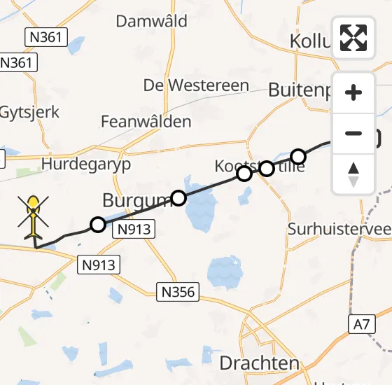 Vlucht Ambulancehelikopter PH-OOP van Augustinusga naar Suwâld op dinsdag 1 oktober 2024 14:10