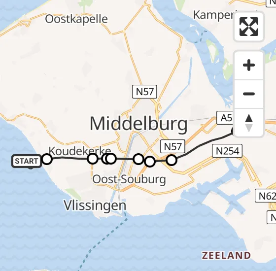 Vlucht Kustwachthelikopter PH-NCG van Vlissingen naar Vliegveld Midden-Zeeland op dinsdag 1 oktober 2024 15:02