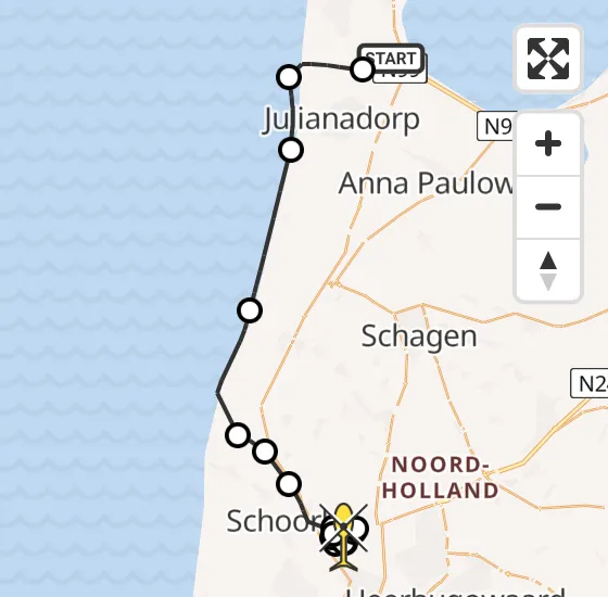 Vlucht Kustwachthelikopter PH-SAR van Vliegveld De Kooy naar Oudkarspel op dinsdag 1 oktober 2024 19:27