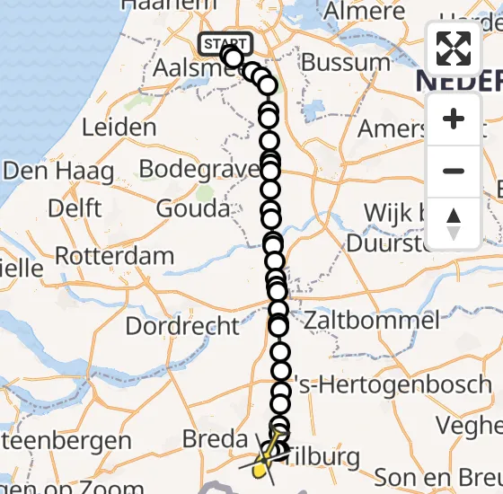 Vlucht Politiehelikopter PH-PXX van Schiphol naar Vliegbasis Gilze-Rijen op dinsdag 1 oktober 2024 19:34