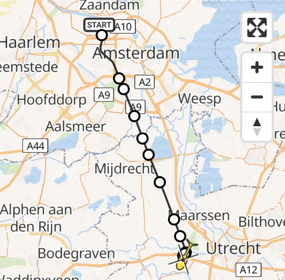 Vlucht Traumahelikopter PH-LLN van Amsterdam Heliport naar De Meern op dinsdag 1 oktober 2024 19:45