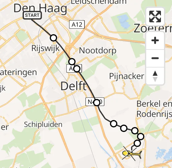 Vlucht Traumahelikopter PH-HVB van Den Haag naar Rotterdam The Hague Airport op dinsdag 1 oktober 2024 19:54