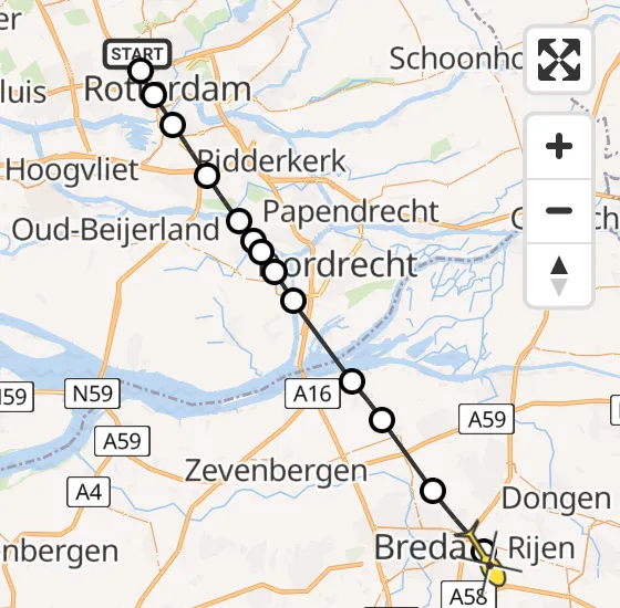 Vlucht Traumahelikopter PH-HVB van Rotterdam The Hague Airport naar Dorst op dinsdag 1 oktober 2024 20:58