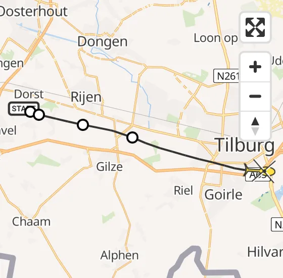 Vlucht Traumahelikopter PH-HVB van Dorst naar Tilburg op dinsdag 1 oktober 2024 21:51