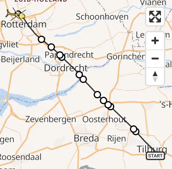 Vlucht Traumahelikopter PH-HVB van Tilburg naar Rotterdam The Hague Airport op dinsdag 1 oktober 2024 22:22