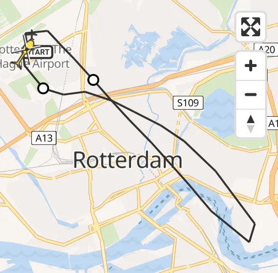 Vlucht Traumahelikopter PH-HVB van Rotterdam The Hague Airport naar Rotterdam The Hague Airport op woensdag 2 oktober 2024 9:08