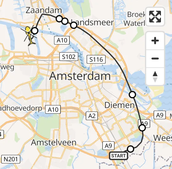 Vlucht Traumahelikopter PH-LLN van Academisch Medisch Centrum (AMC) naar Amsterdam Heliport op woensdag 2 oktober 2024 9:44