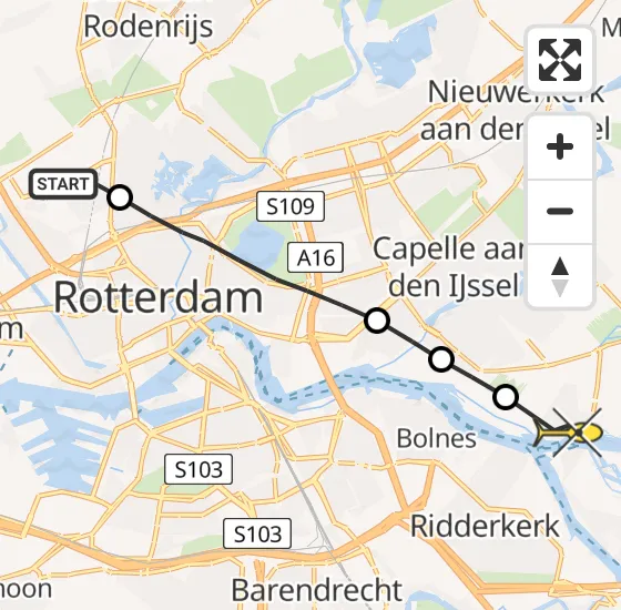 Vlucht Traumahelikopter PH-HVB van Rotterdam The Hague Airport naar Krimpen aan de Lek op woensdag 2 oktober 2024 9:52