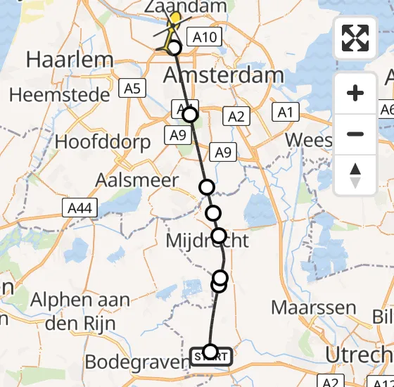 Vlucht Traumahelikopter PH-LLN van Woerden naar Amsterdam Heliport op woensdag 2 oktober 2024 14:15