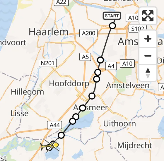 Vlucht Traumahelikopter PH-LLN van Amsterdam Heliport naar Roelofarendsveen op woensdag 2 oktober 2024 15:22