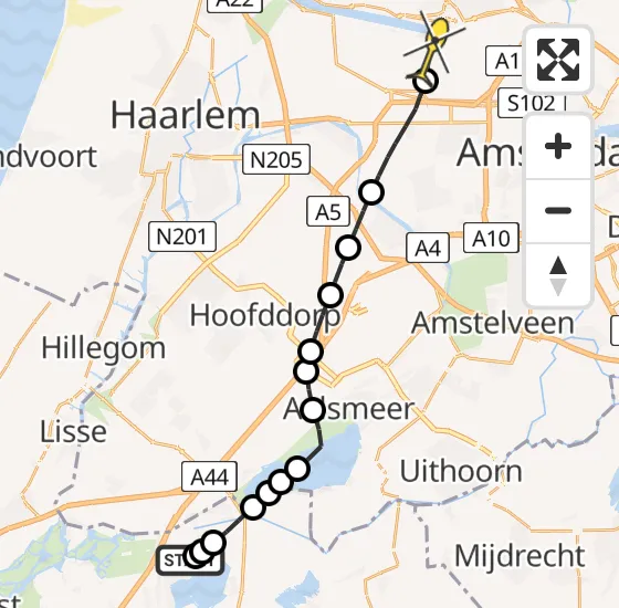 Vlucht Traumahelikopter PH-LLN van Roelofarendsveen naar Amsterdam Heliport op woensdag 2 oktober 2024 15:31