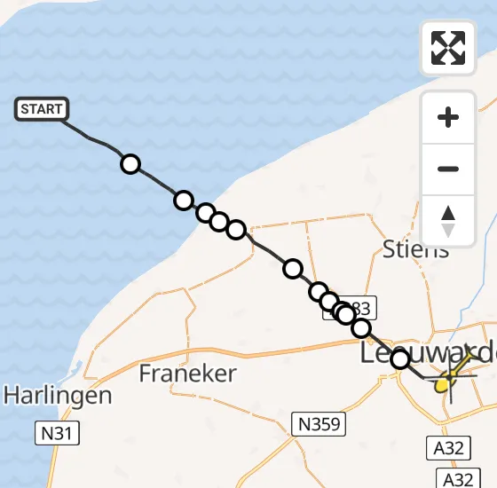 Vlucht Ambulancehelikopter PH-OOP van Oosterend naar Leeuwarden op woensdag 2 oktober 2024 15:36