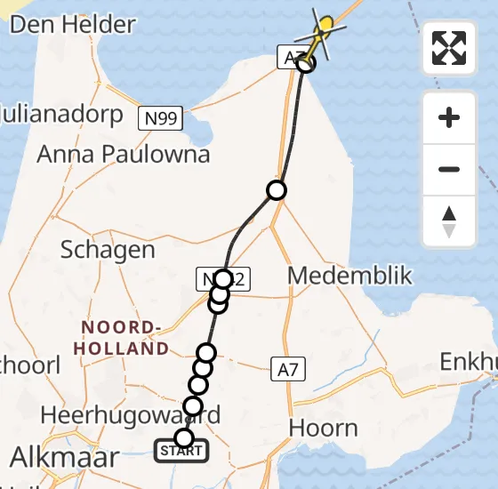 Vlucht Politiehelikopter PH-PXE van Ursem naar Den Oever op woensdag 2 oktober 2024 18:05