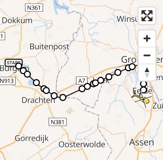 Vlucht Politiehelikopter PH-PXE van Noardburgum naar Groningen Airport Eelde op woensdag 2 oktober 2024 18:53