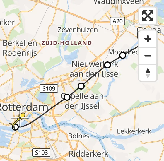 Vlucht Traumahelikopter PH-HVB van Gouda naar Erasmus MC op woensdag 2 oktober 2024 19:38