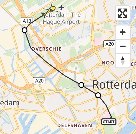 Vlucht Traumahelikopter PH-HVB van Erasmus MC naar Rotterdam The Hague Airport op woensdag 2 oktober 2024 20:08