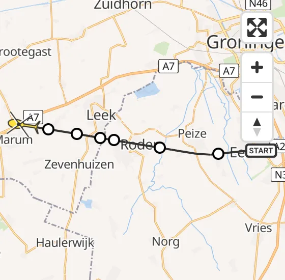 Vlucht Politiehelikopter PH-PXE van Eelde naar Marum op woensdag 2 oktober 2024 20:27