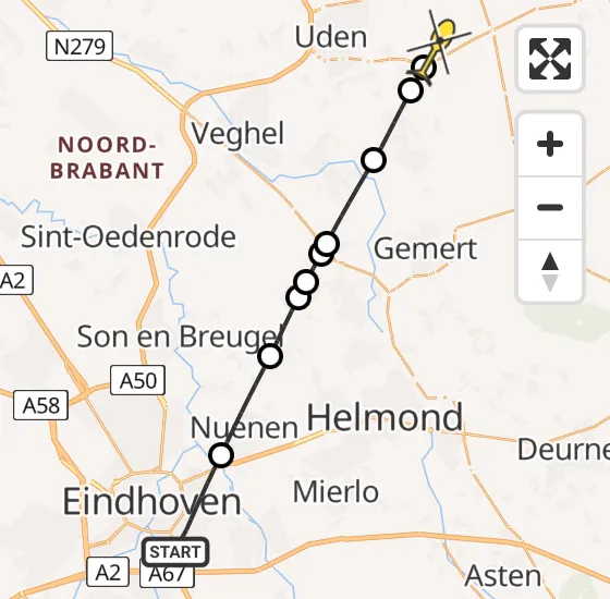 Vlucht Traumahelikopter PH-DOC van Eindhoven naar Vliegbasis Volkel op woensdag 2 oktober 2024 23:28