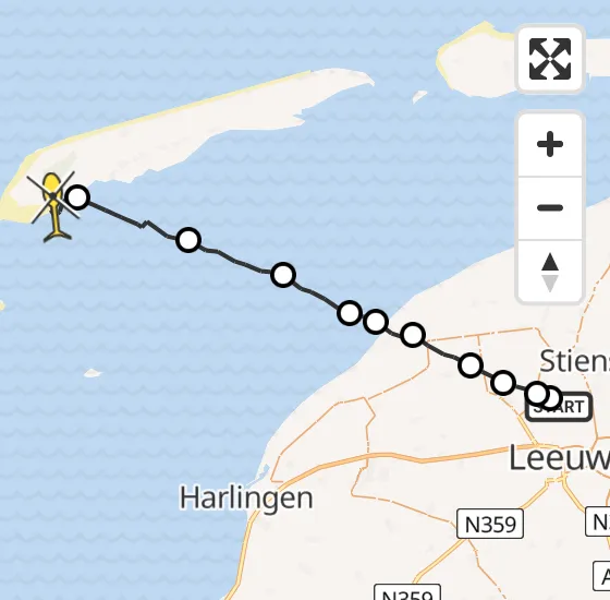 Vlucht Ambulancehelikopter PH-OOP van Vliegbasis Leeuwarden naar West-Terschelling op donderdag 3 oktober 2024 8:53