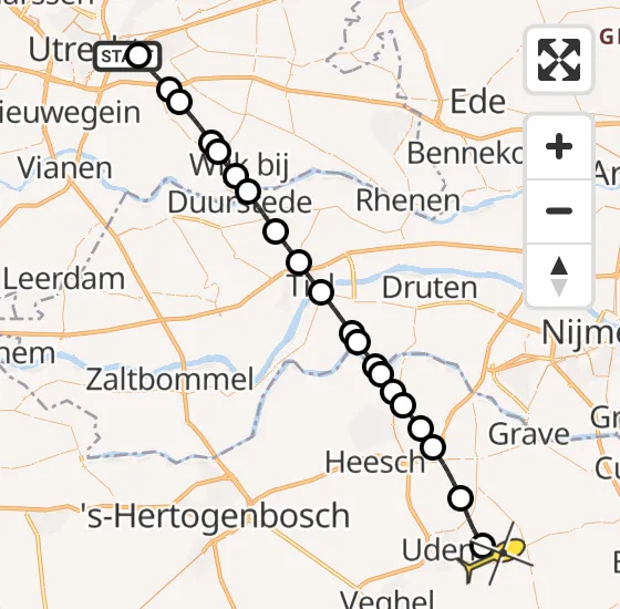 Vlucht Traumahelikopter PH-DOC van Universitair Medisch Centrum Utrecht naar Vliegbasis Volkel op donderdag 3 oktober 2024 9:40