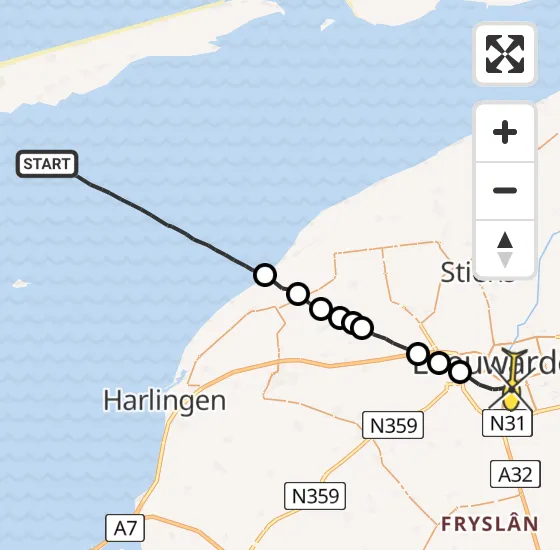 Vlucht Ambulancehelikopter PH-OOP van Formerum naar Leeuwarden op donderdag 3 oktober 2024 9:43