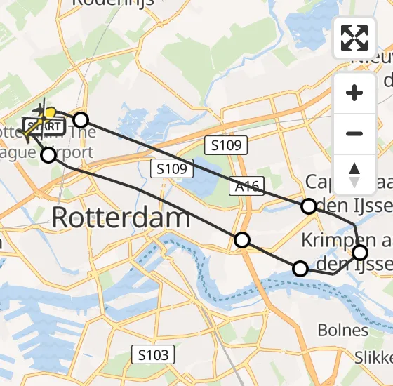 Vlucht Traumahelikopter PH-HVB van Rotterdam The Hague Airport naar Rotterdam The Hague Airport op donderdag 3 oktober 2024 10:45