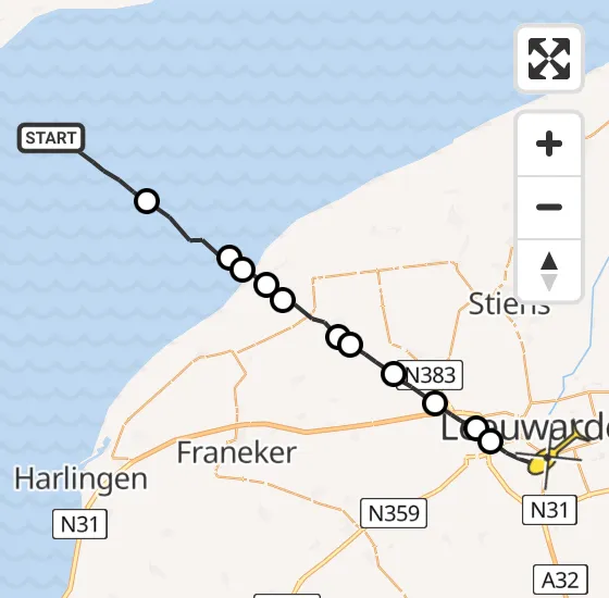 Vlucht Ambulancehelikopter PH-OOP van Oosterend naar Leeuwarden op donderdag 3 oktober 2024 10:47