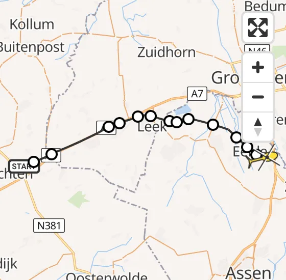 Vlucht Traumahelikopter PH-TTR van Vliegveld Drachten naar Groningen Airport Eelde op donderdag 3 oktober 2024 14:35