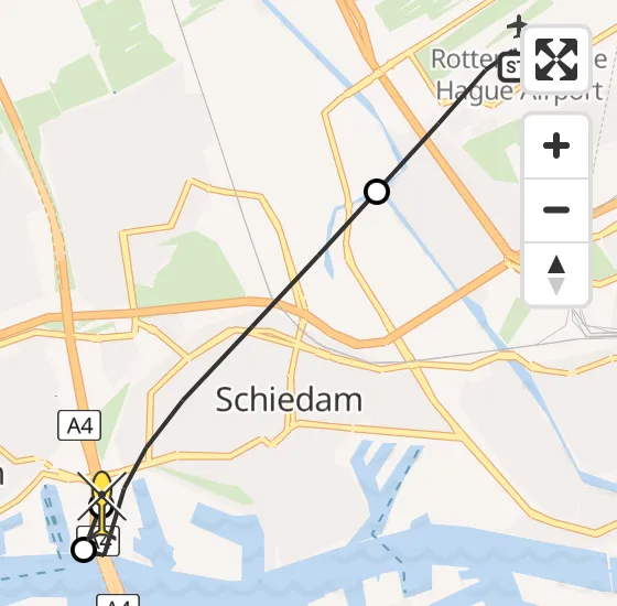 Vlucht Traumahelikopter PH-HVB van Rotterdam The Hague Airport naar Schiedam op donderdag 3 oktober 2024 15:25