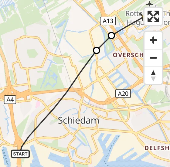 Vlucht Traumahelikopter PH-HVB van Schiedam naar Rotterdam The Hague Airport op donderdag 3 oktober 2024 15:57