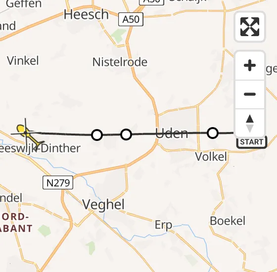 Vlucht Traumahelikopter PH-DOC van Vliegbasis Volkel naar Heeswijk-Dinther op donderdag 3 oktober 2024 17:26