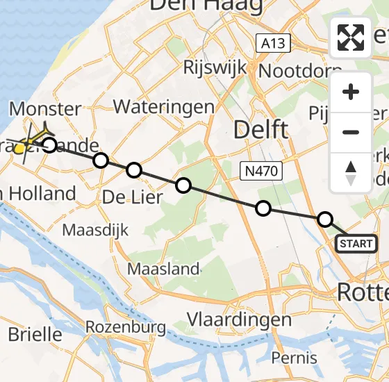 Vlucht Traumahelikopter PH-HVB van Rotterdam The Hague Airport naar 's-Gravenzande op donderdag 3 oktober 2024 18:45