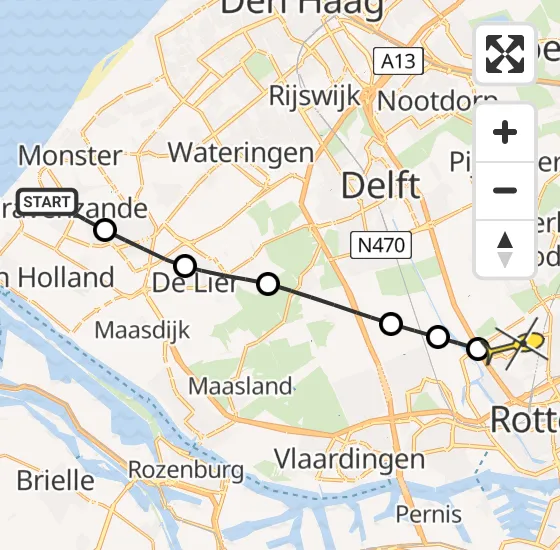 Vlucht Traumahelikopter PH-HVB van 's-Gravenzande naar Rotterdam The Hague Airport op donderdag 3 oktober 2024 19:07