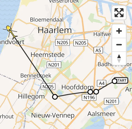 Vlucht Politiehelikopter PH-PXE van Schiphol naar Zandvoort op vrijdag 4 oktober 2024 9:30