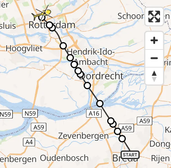 Vlucht Traumahelikopter PH-HVB van Breda naar Rotterdam The Hague Airport op vrijdag 4 oktober 2024 10:22