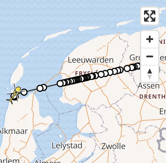 Vlucht Kustwachthelikopter PH-SAR van Groningen Airport Eelde naar Vliegveld De Kooy op vrijdag 4 oktober 2024 13:18