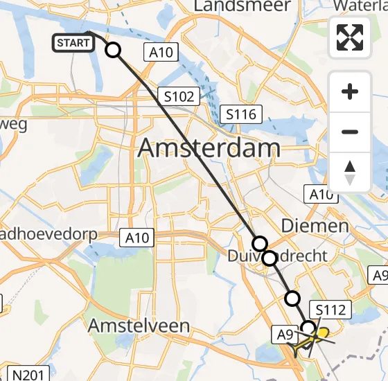 Vlucht Traumahelikopter PH-LLN van Amsterdam Heliport naar Academisch Medisch Centrum (AMC) op vrijdag 4 oktober 2024 13:49