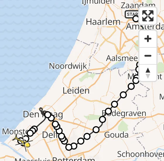 Vlucht Traumahelikopter PH-HVB van Amsterdam Heliport naar Naaldwijk op vrijdag 4 oktober 2024 15:49
