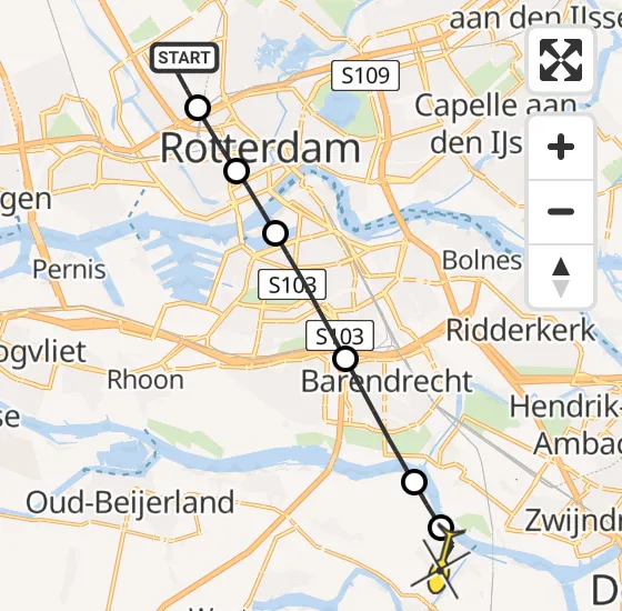 Vlucht Traumahelikopter PH-HVB van Rotterdam The Hague Airport naar Puttershoek op vrijdag 4 oktober 2024 18:53