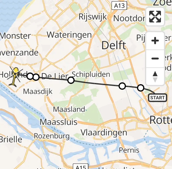 Vlucht Traumahelikopter PH-HVB van Rotterdam The Hague Airport naar 's-Gravenzande op vrijdag 4 oktober 2024 21:12